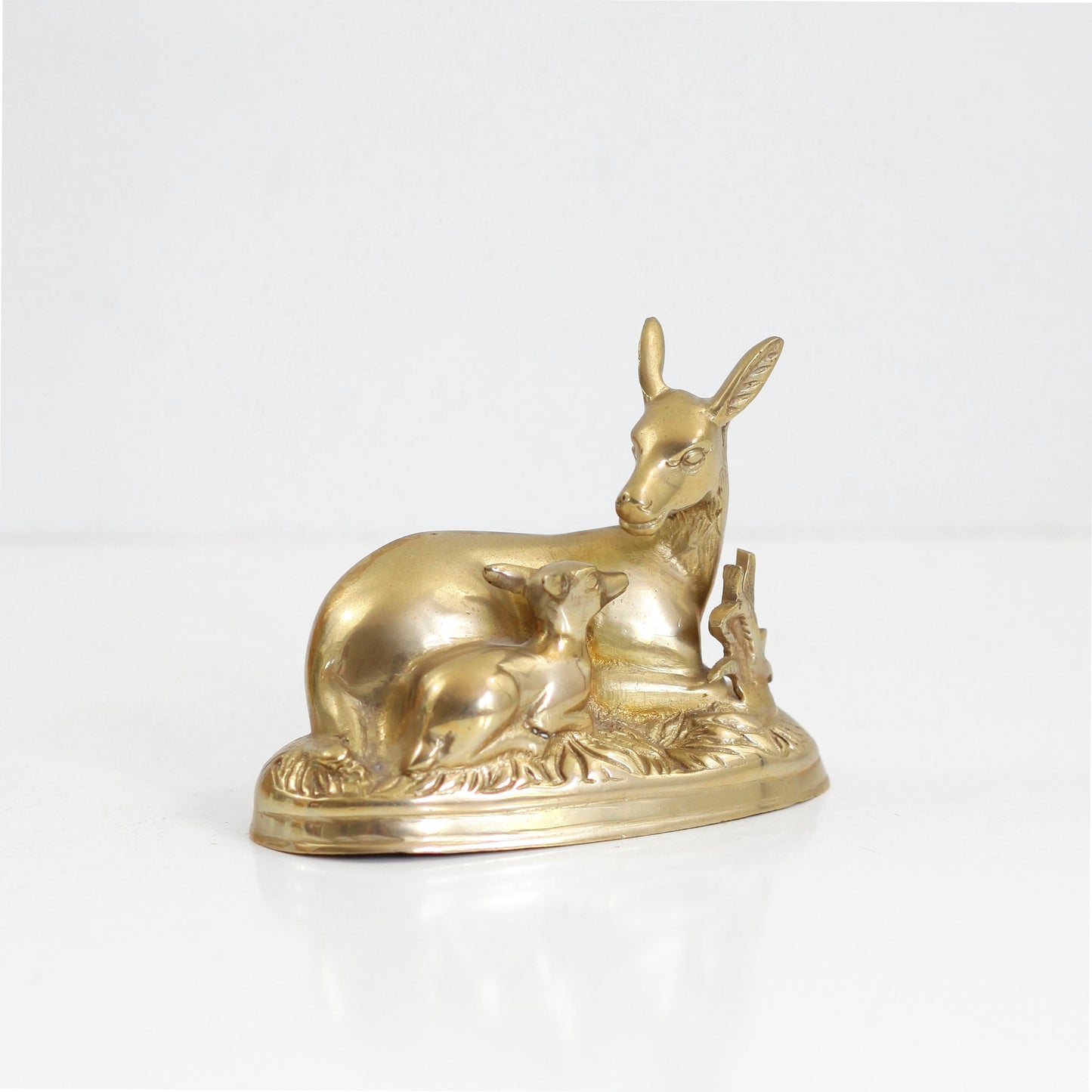 SOLD - Vintage Brass Deer Figurine - Doe and Baby Fawn