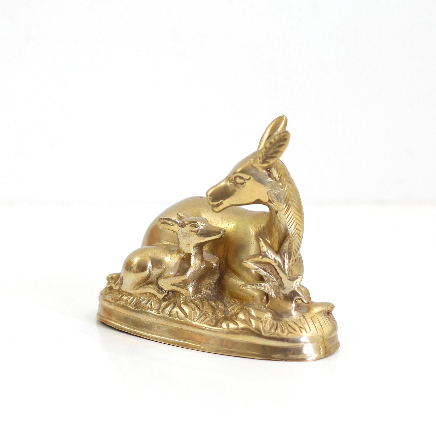 SOLD - Vintage Brass Deer Figurine - Doe and Baby Fawn