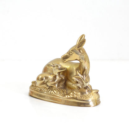 SOLD - Vintage Brass Deer Figurine - Doe and Baby Fawn