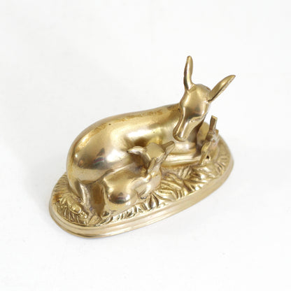 SOLD - Vintage Brass Deer Figurine - Doe and Baby Fawn