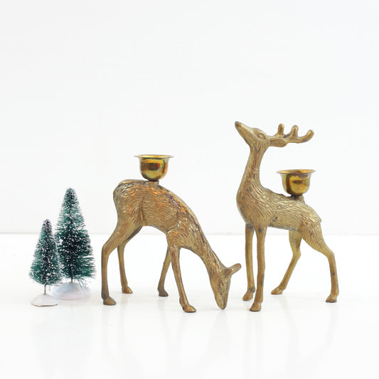 SOLD - Vintage Brass Deer Candle Holders