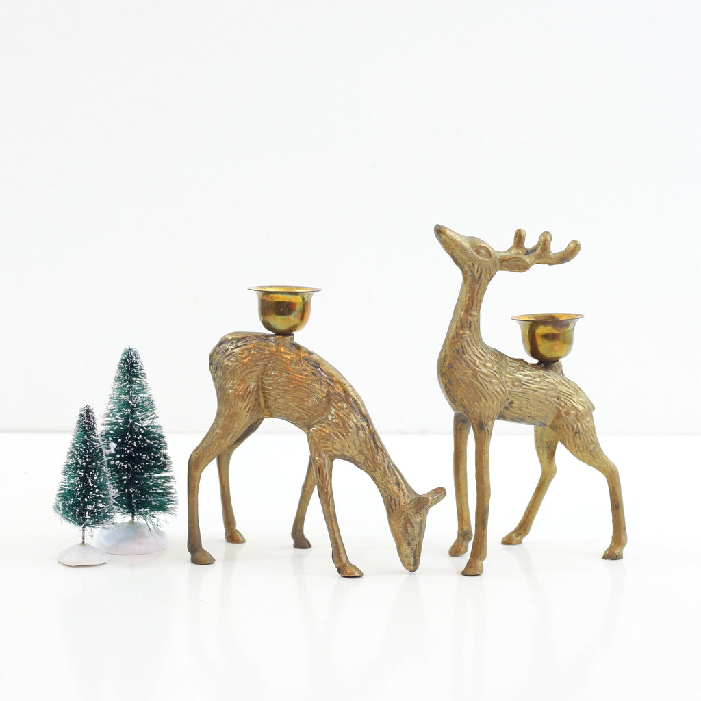 SOLD Vintage Brass Deer Candle Holders Wise Apple Vintage