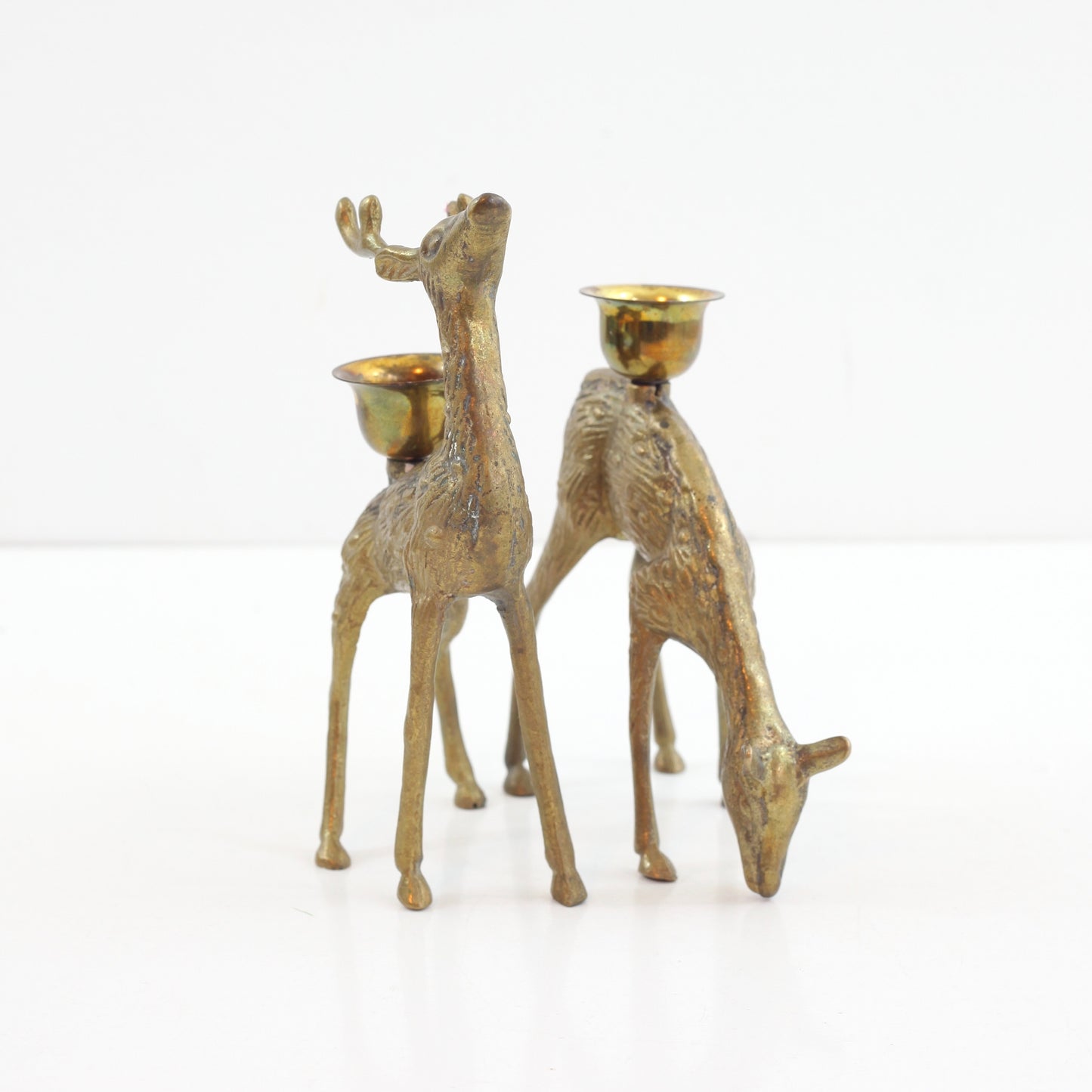 SOLD - Vintage Brass Deer Candle Holders
