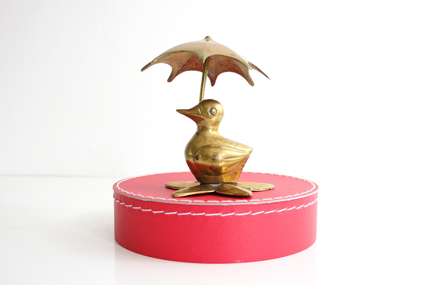 SOLD - Vintage Brass Duck with Umbrella