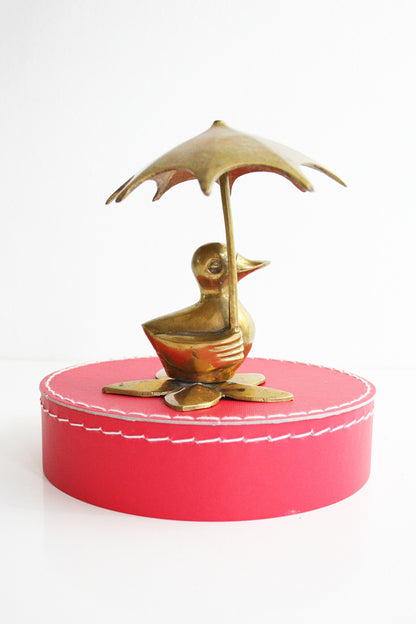 SOLD - Vintage Brass Duck with Umbrella