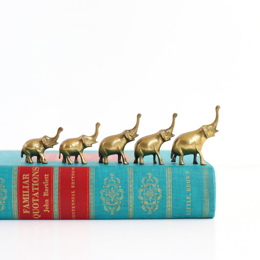 SOLD - Set of 5 Vintage Brass Elephant Figurines