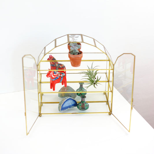 SOLD - Vintage Glass & Brass Mirrored Curio Display Box