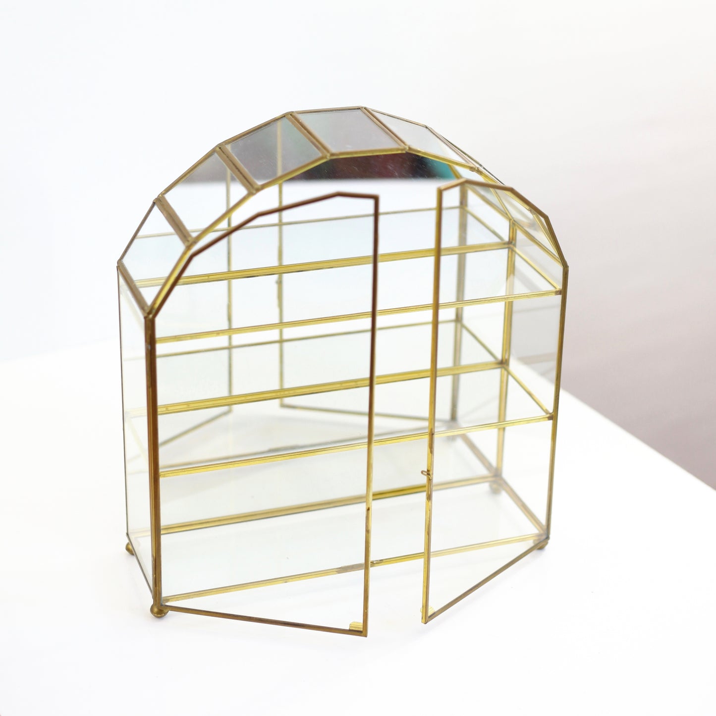 SOLD - Vintage Glass & Brass Mirrored Curio Display Box