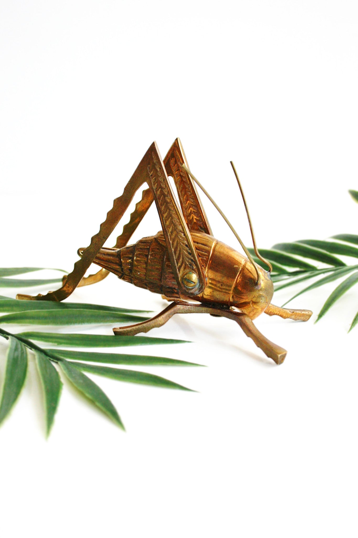 SOLD - Vintage Solid Brass Grasshopper / Mid Century Brass Cricket Figurine