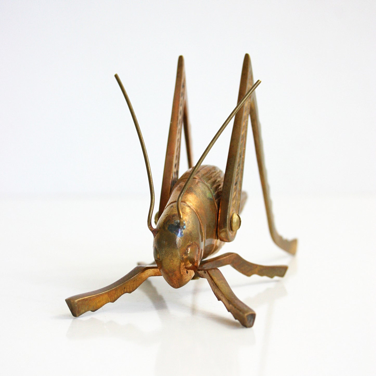 SOLD - Vintage Solid Brass Grasshopper / Mid Century Brass Cricket Figurine