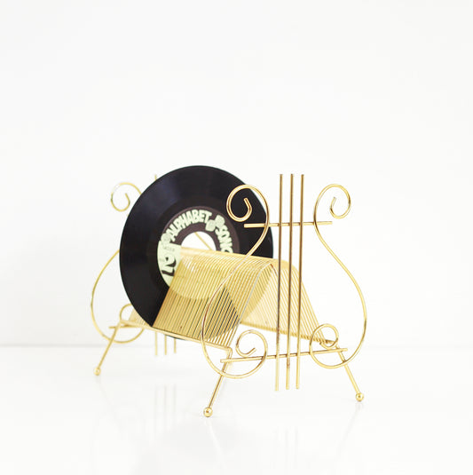 SOLD - Mid Century Brass Lyre Record Holder