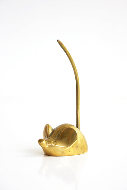 SOLD - Vintage Brass Mouse Figurine / Mid Century Brass Mouse Note Holder / Brass Mouse Ring Holder