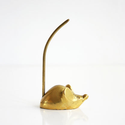 SOLD - Vintage Brass Mouse Figurine / Mid Century Brass Mouse Note Holder / Brass Mouse Ring Holder