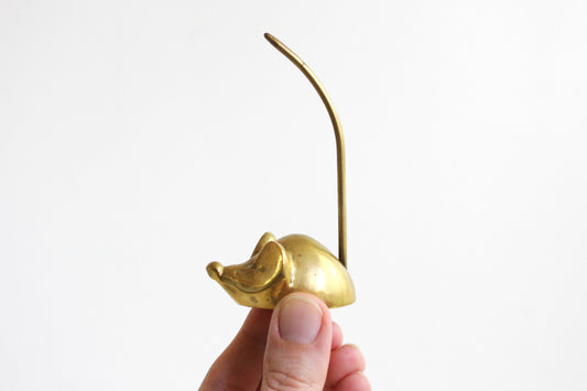SOLD - Vintage Brass Mouse Figurine / Mid Century Brass Mouse Note Holder / Brass Mouse Ring Holder