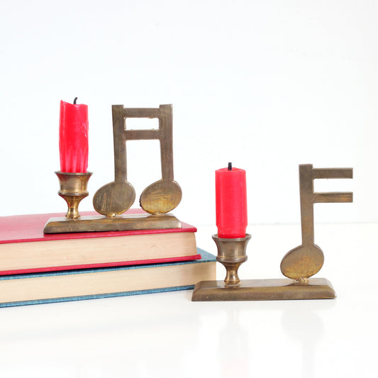 SOLD - Vintage Brass Musical Note Candlesticks