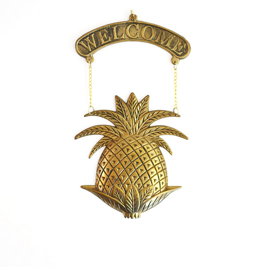 SOLD - Vintage Brass Pineapple Welcome Sign