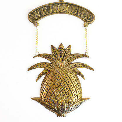 SOLD - Vintage Brass Pineapple Welcome Sign