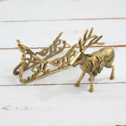 SOLD - Vintage Brass Reindeer and Sleigh