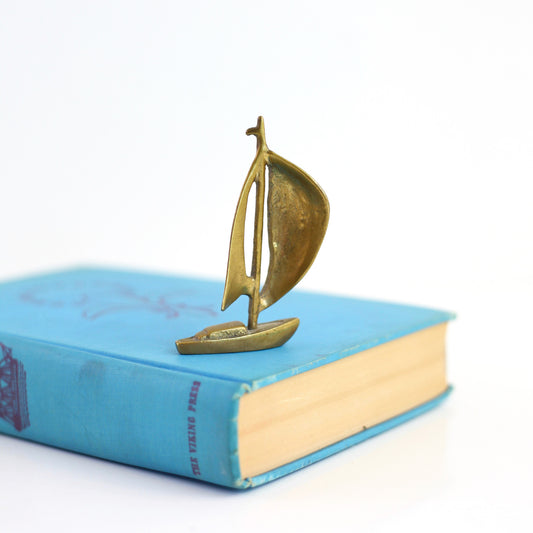 SOLD - Vintage Brass Sailboat Figurine