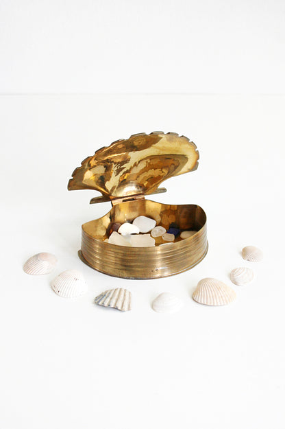SOLD - Vintage Brass Sea Shell Trinket Box / Brass Nautical Shell Jewelry Box