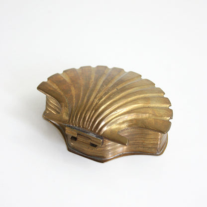 SOLD - Vintage Brass Sea Shell Trinket Box / Brass Nautical Shell Jewelry Box
