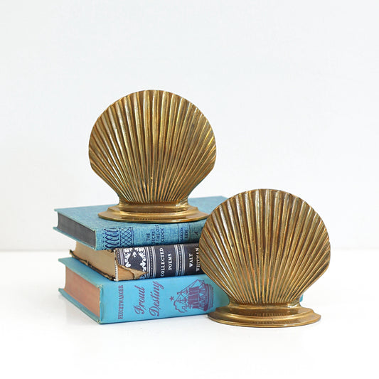 SOLD - Vintage Brass Sea Shell Bookends