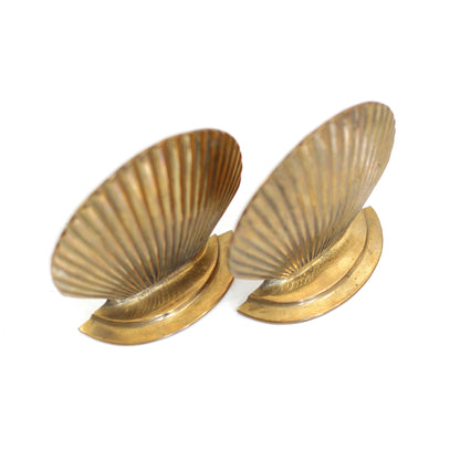 SOLD - Vintage Brass Sea Shell Bookends