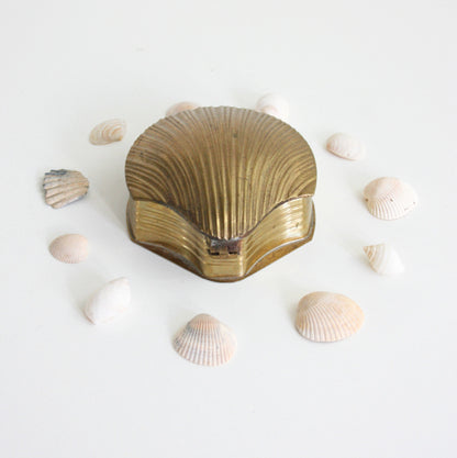 SOLD - Vintage Brass Sea Shell Trinket Box / Brass Clam Shell Jewelry Box