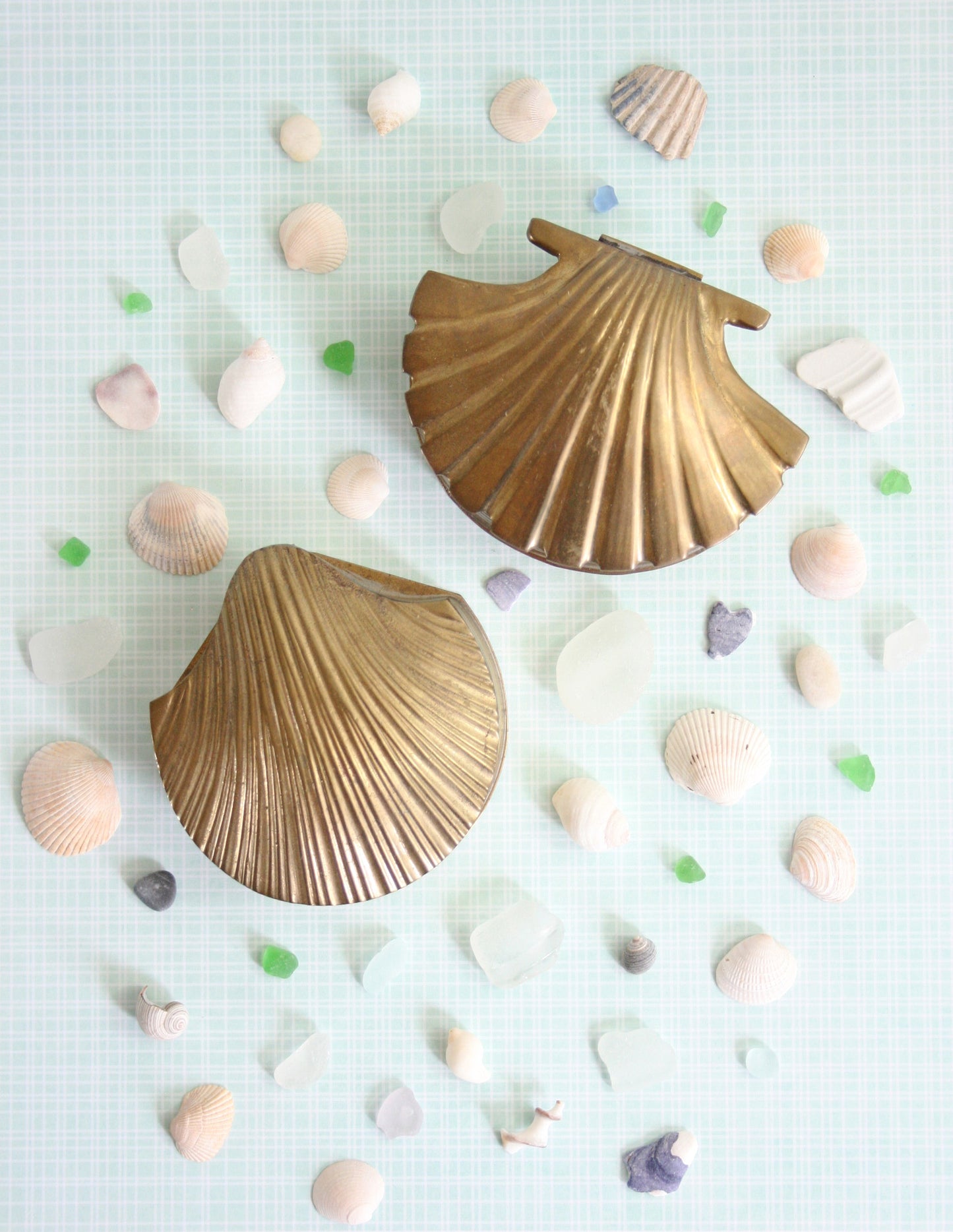 SOLD - Vintage Brass Sea Shell Trinket Box / Brass Nautical Shell Jewelry Box
