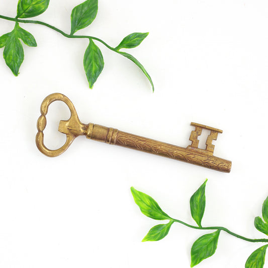 SOLD - Vintage Brass Skeleton Key Corkscrew / Bottle Opener