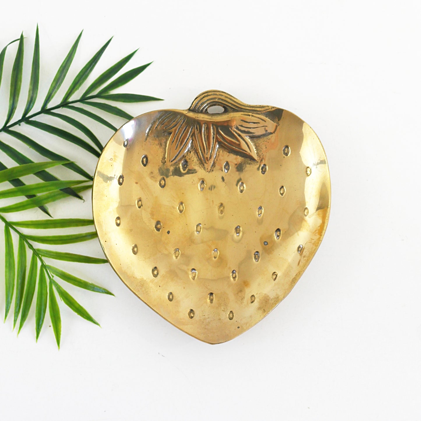 SOLD - Vintage Solid Brass Strawberry Dish