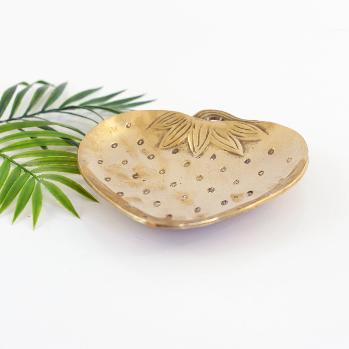 SOLD - Vintage Solid Brass Strawberry Dish