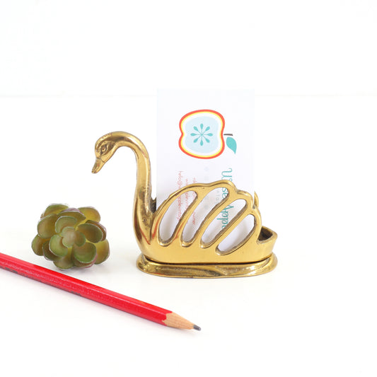 SOLD - Mid Century Brass Swan Business Card Holder