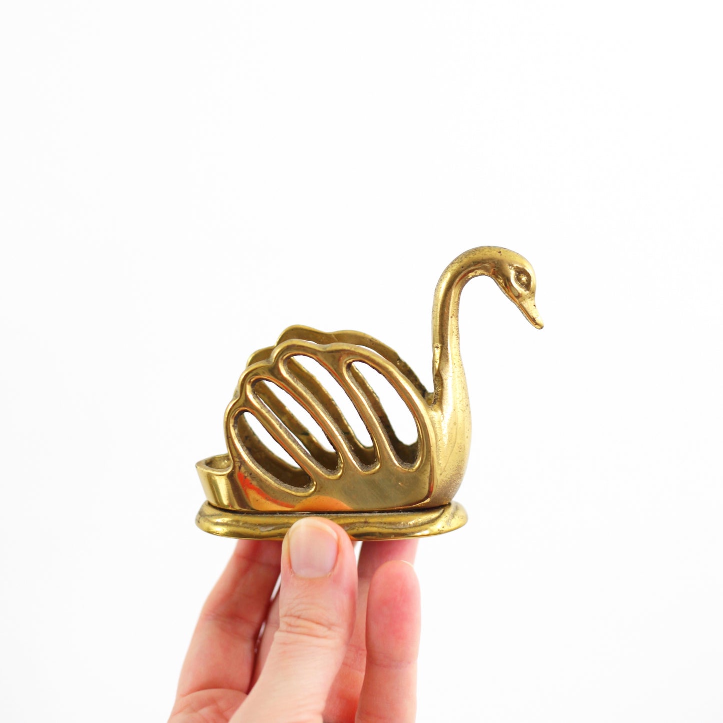 SOLD - Mid Century Brass Swan Business Card Holder