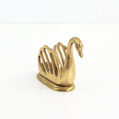 SOLD - Mid Century Brass Swan Business Card Holder