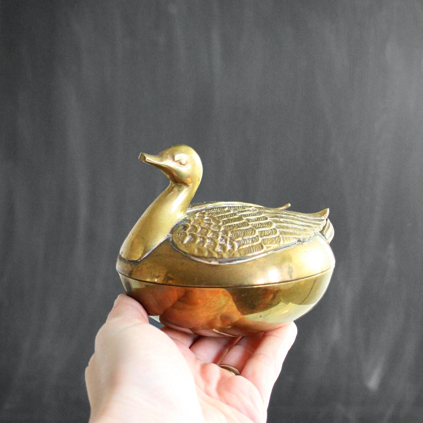 SOLD - Mid Century Brass Swan Trinket Dish