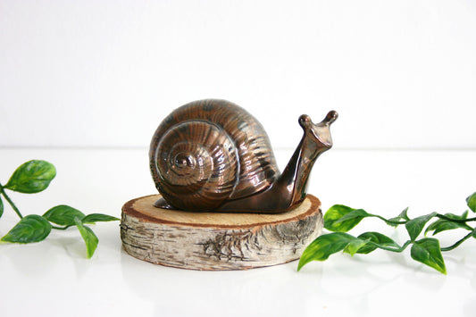 SOLD - Vintage Ceramic Snail Figurine with Bronze Glaze