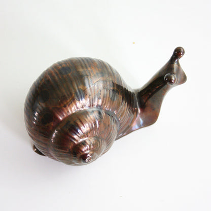 SOLD - Vintage Ceramic Snail Figurine with Bronze Glaze