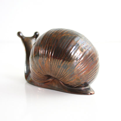 SOLD - Vintage Ceramic Snail Figurine with Bronze Glaze