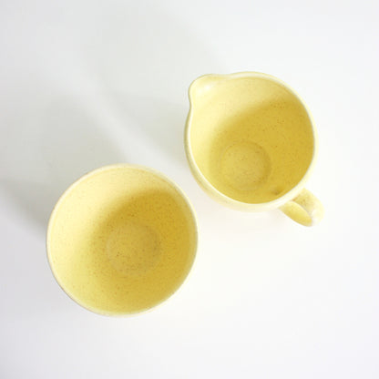 SOLD - Vintage Canonsburg Pottery Sunbeam Cream and Sugar Set / Mid Century Yellow Creamer and Sugar Bowl