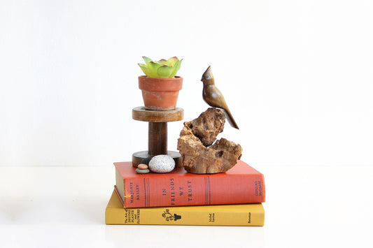 SOLD - Vintage Carved Wood Cardinal Figurine / Vintage Driftwood Bird Sculpture
