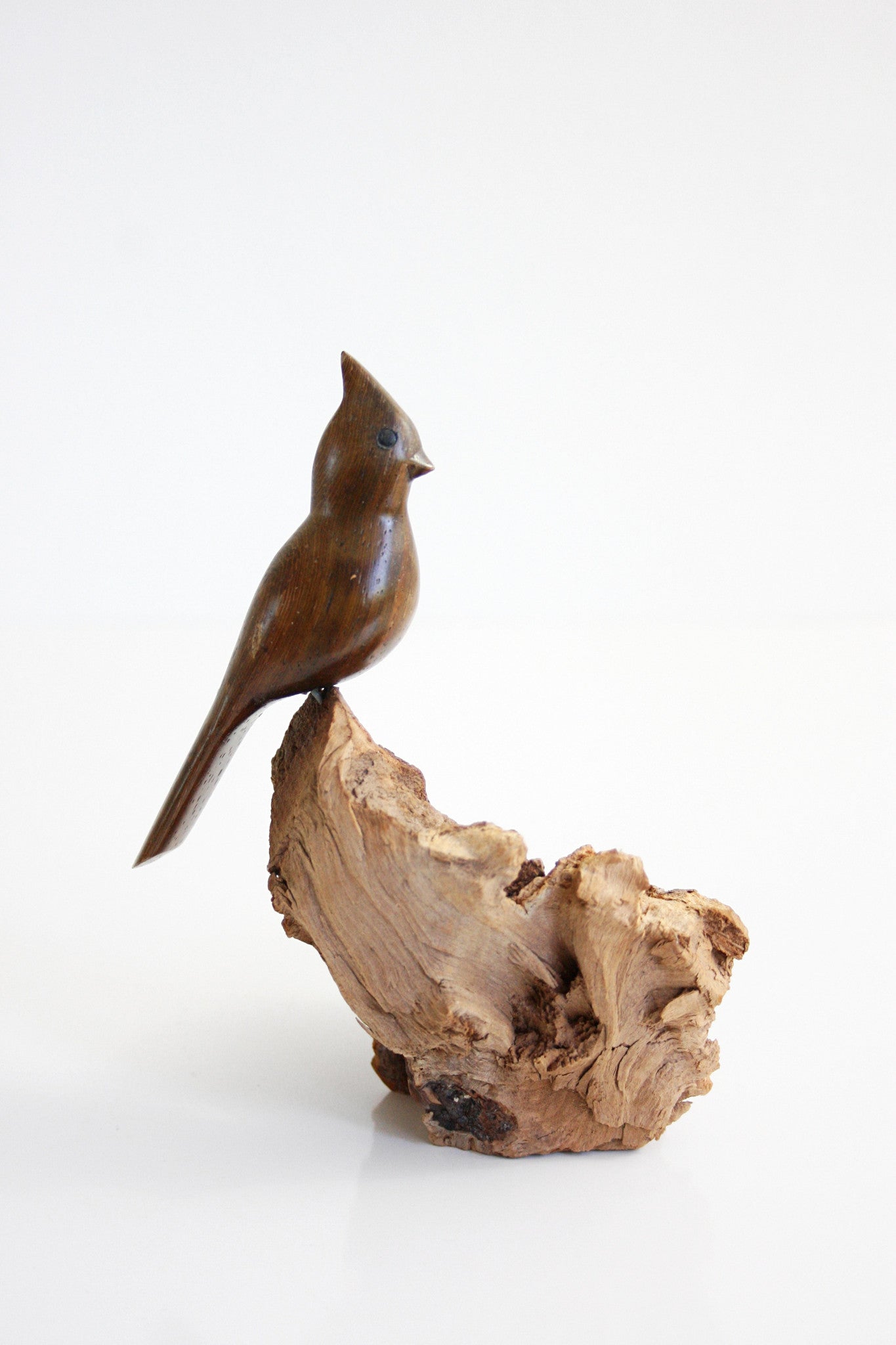 SOLD - Vintage Carved Wood Cardinal Figurine / Vintage Driftwood Bird Sculpture