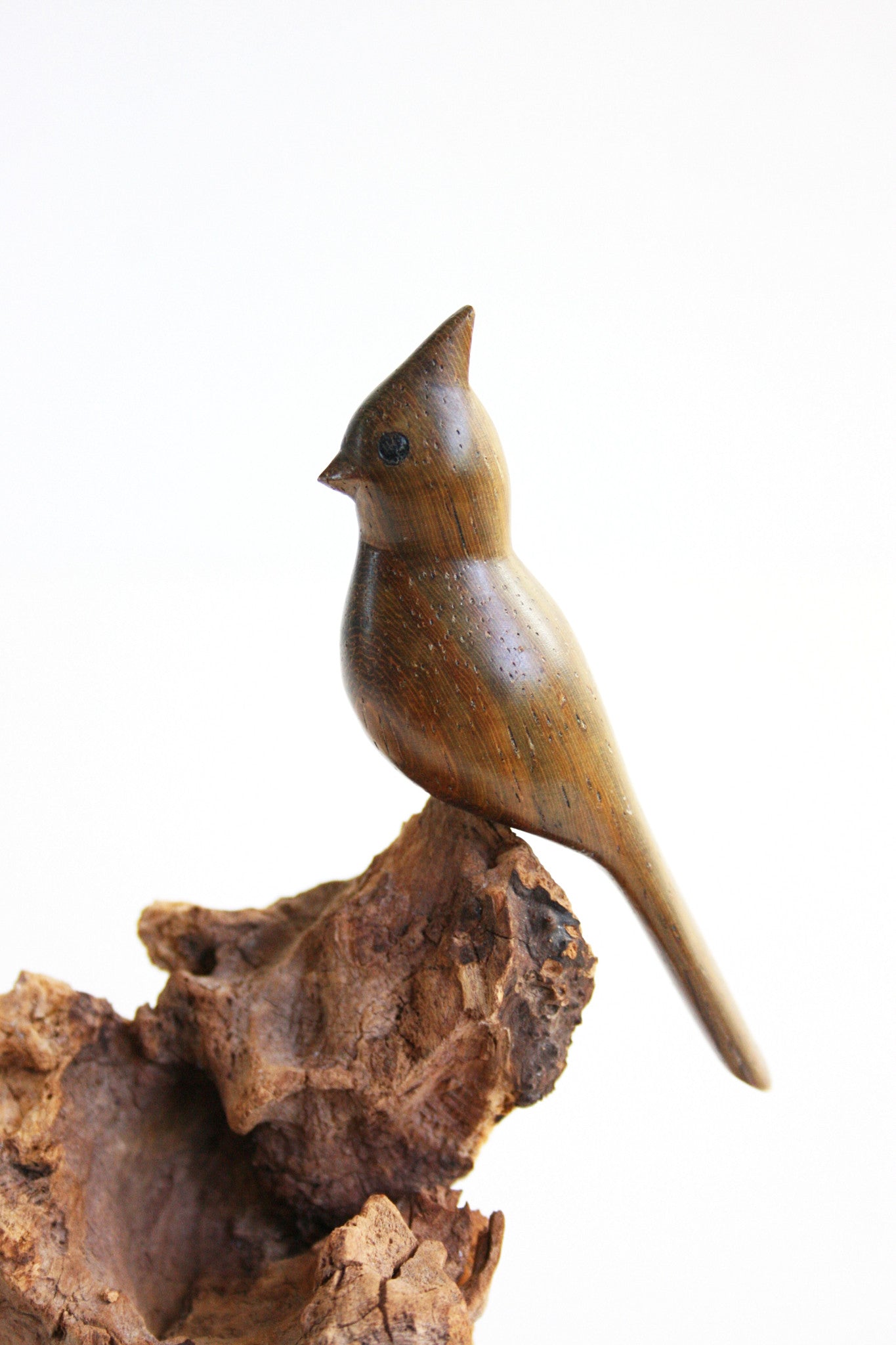 SOLD - Vintage Carved Wood Cardinal Figurine / Vintage Driftwood Bird Sculpture