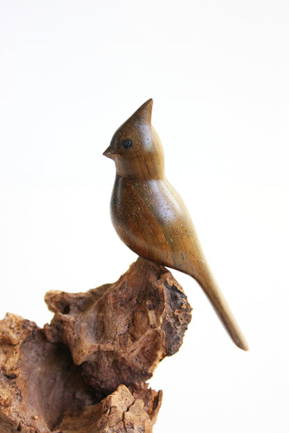 SOLD - Vintage Carved Wood Cardinal Figurine / Vintage Driftwood Bird Sculpture