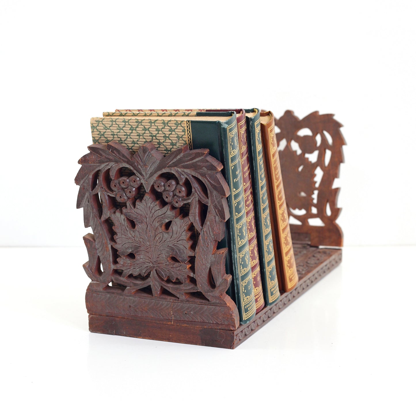 SOLD - Vintage Carved Wood Expandable Book Rack