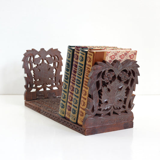 SOLD - Vintage Carved Wood Expandable Book Rack