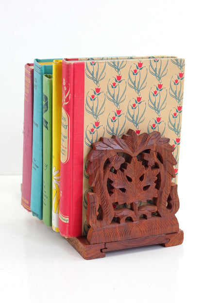 SOLD - Vintage Carved Wood Expandable Book Rack