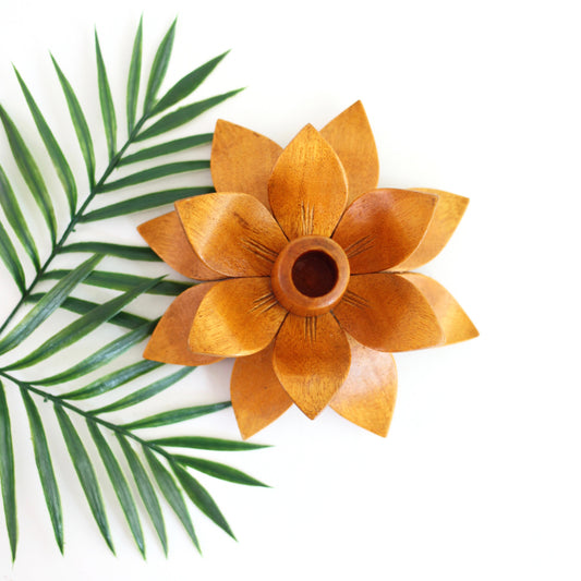 SOLD - Vintage Wooden Flower Candle Holder