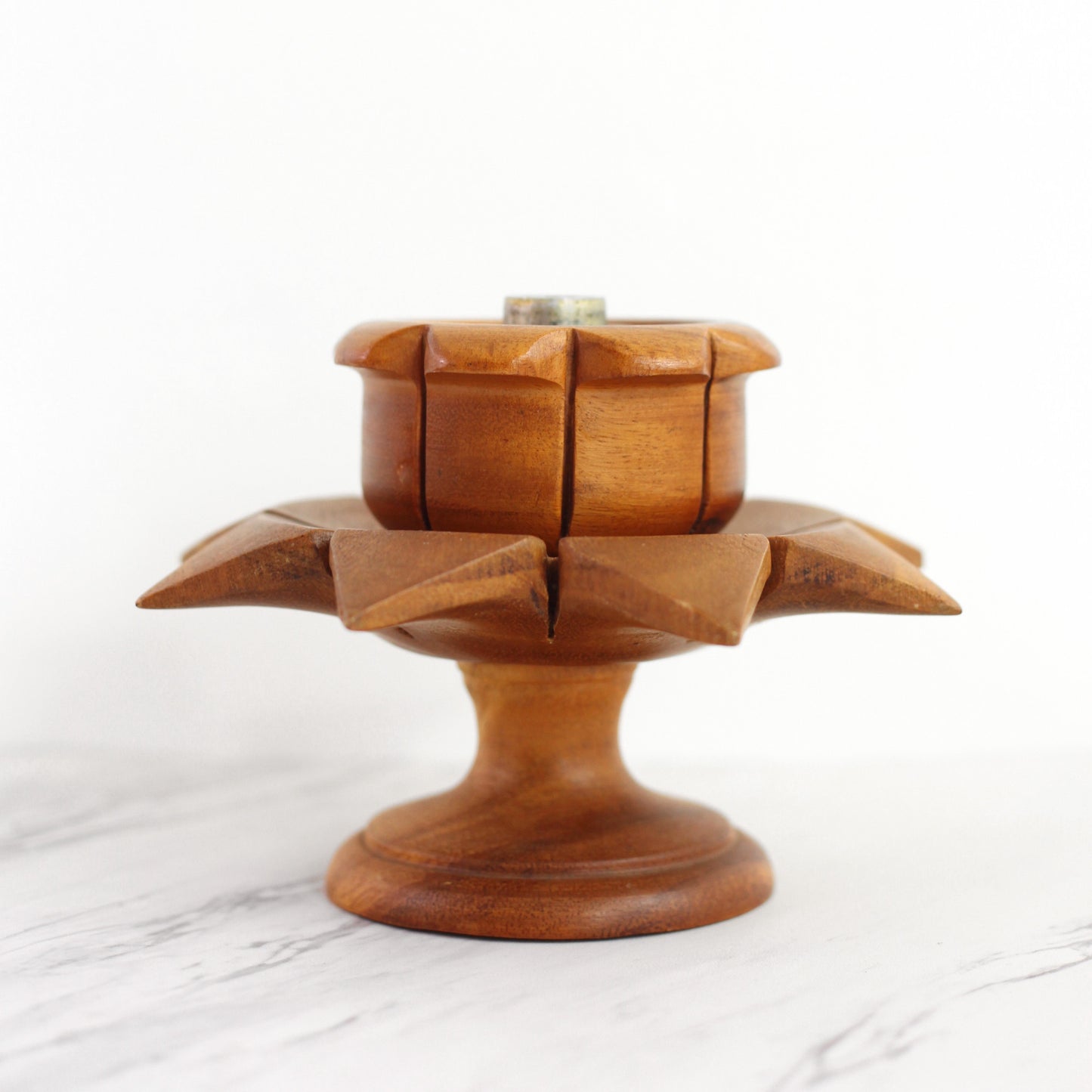 SOLD - Vintage Wooden Flower Pedestal Candle Holder