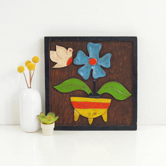 SOLD - Vintage Carved Wood Folk Art Wall Hanging